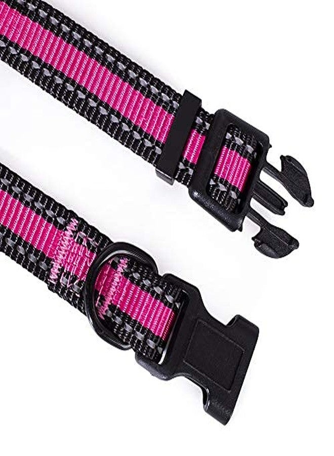 Petlicious & More® Nylon Made 19 mm Reflective Collar for Small & Medium Size Adult Dogs (Adjustable Size - 12" to 22" Inch Neck, Color - Pink) - Image 3